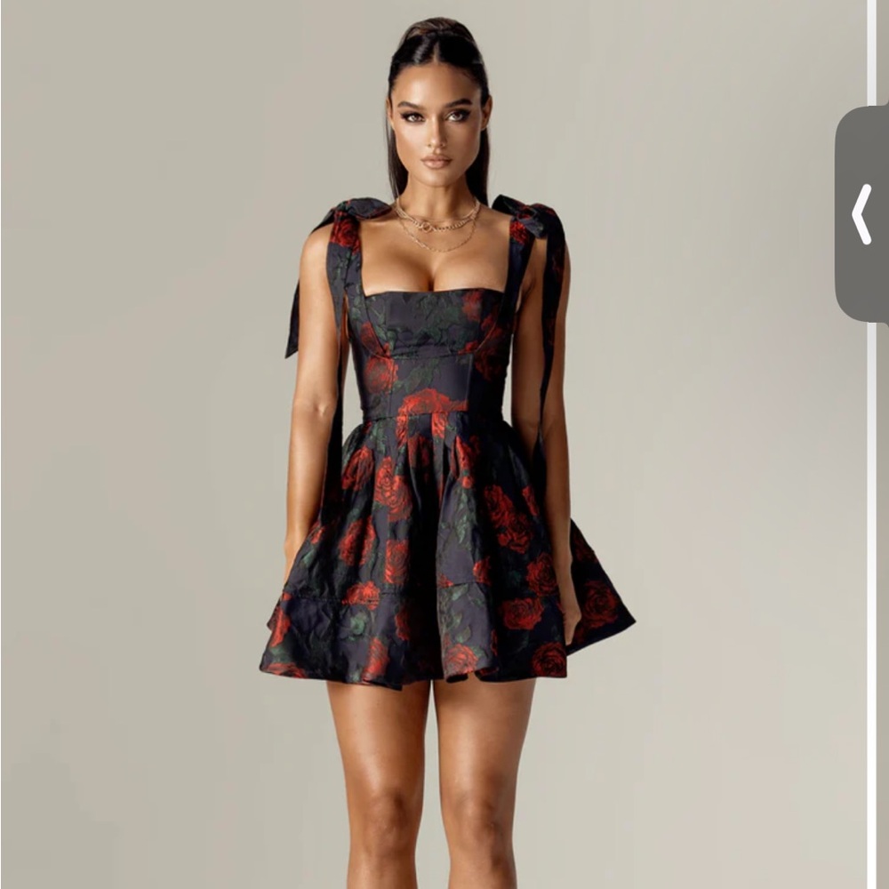 Chic Black and Red Floral Mini Dress
